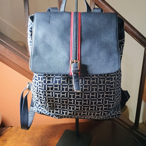 Tommy Hilfiger Blue and Red Monogram Backpack - Picture 1 of 8